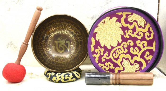 Carved Full-Mantra Jambati Singing Bowl- 7Metal Tibetan Bowl drum