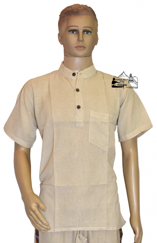 beige-100-percent-cotton-half-sleeve-kurta-handmade-in-nepal